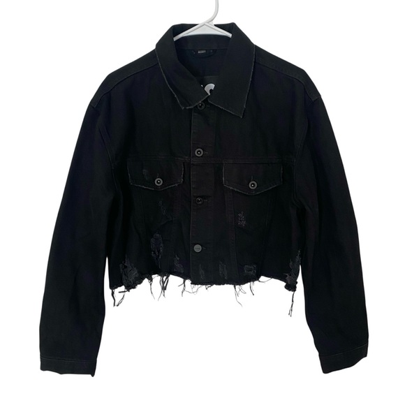 Diesel Women's De Poppy Denim Jacket Size M Black Distressed Cropped Y2K Biker‎ - Picture 1 of 15